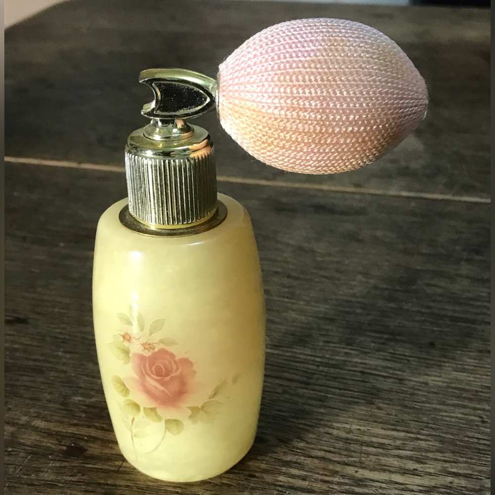 Vintage 1960’s  Atomizer Italian Alabaster Perfume Bottle w Floral Detail